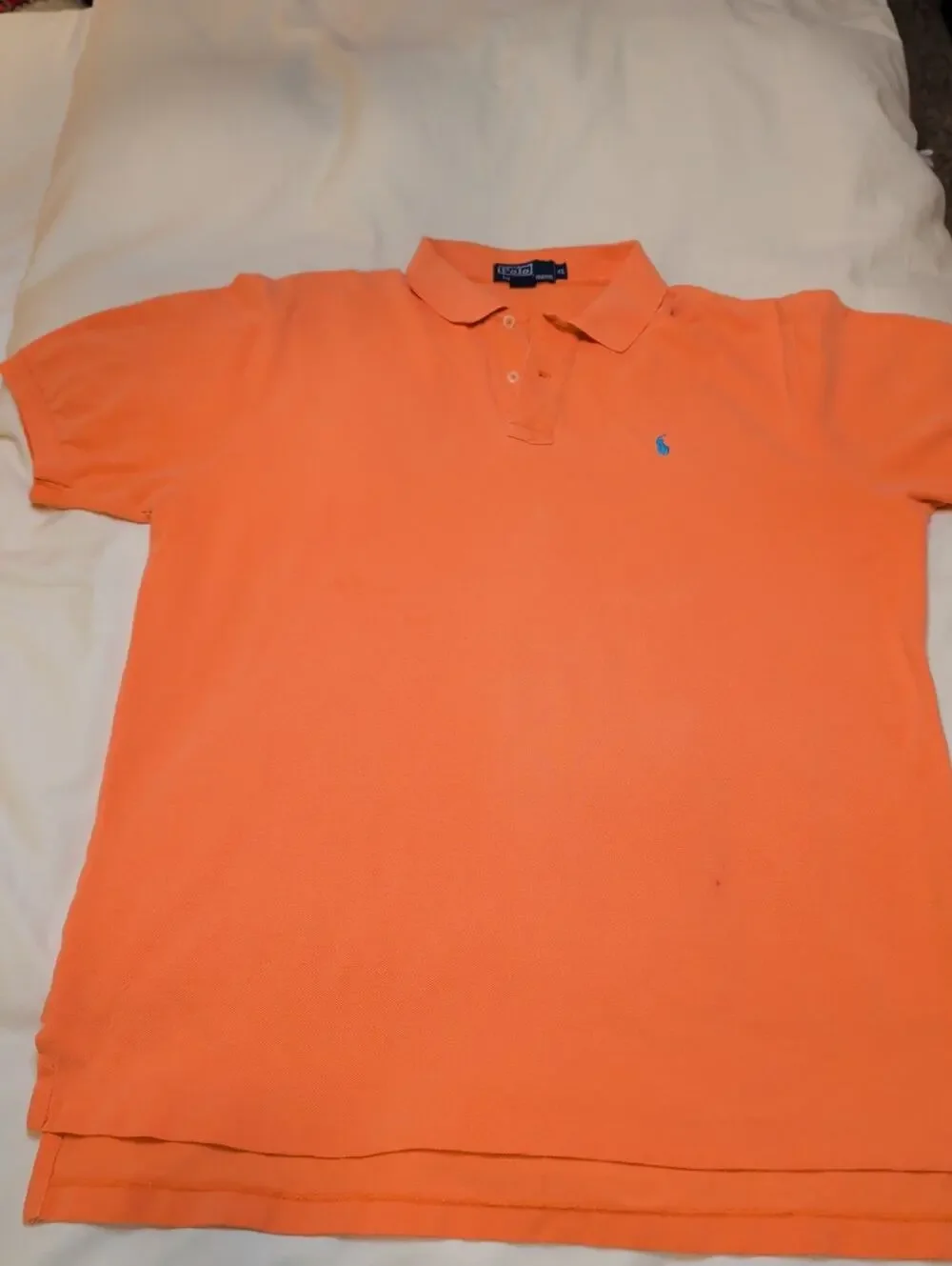 Polo Ralph Lauren Men's Polo Shirt Orange Short Sleeve Blue Pony Cotton Mesh XL